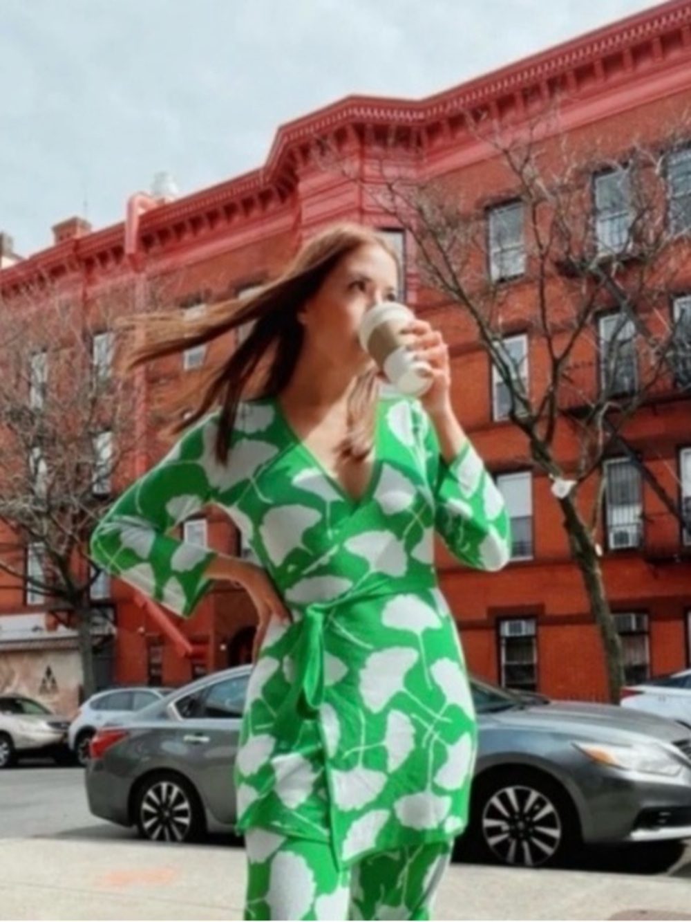 NWT Diane von Furstenberg Green Floral Wrap Dress with Tie Waist